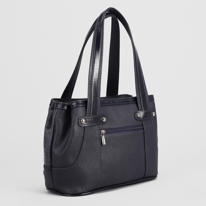 Сумка женская, 3 отдела на молнии, наружный карман, цвет синий