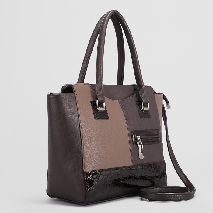 Сумка женская, 1 отдел на молнии, наружный карман, длинный ремень, цвет коричневый