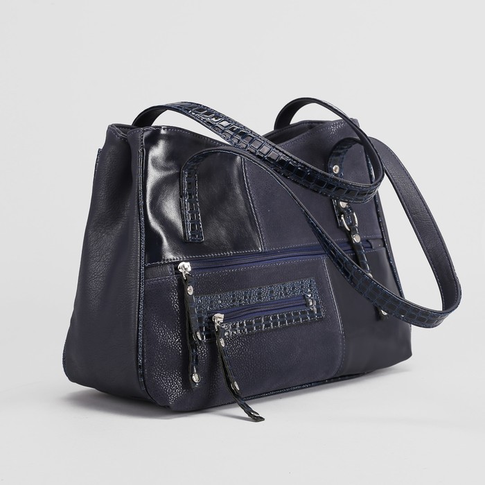 Сумка женская, 2 отдела на молниях, 3 наружных кармана, цвет синий