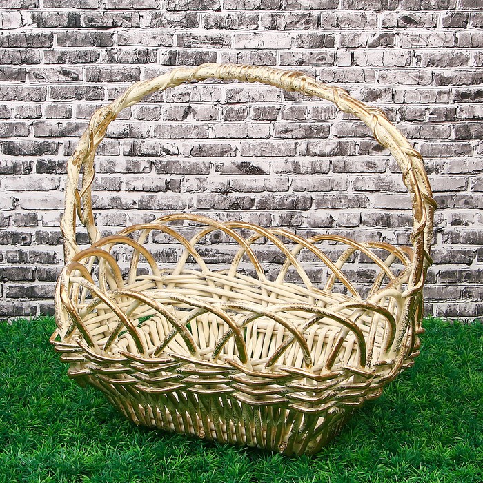 Корзина «Славия», с ручкой, H=19/39 см, ручное плетение, натуральная