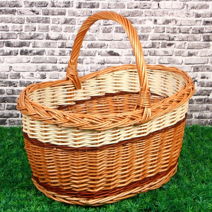 Корзина «Домовёнок», дно: 25х35 см, верх: 44х33 см, высота 25 см, высота с ручкой 42 см