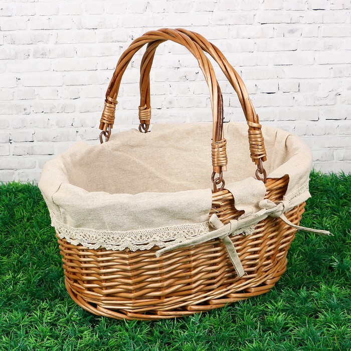 Корзина «Татьяна», с ручками, 34х26 см, H=14/27 см, натуральная, ручная работа
