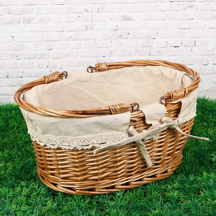 Корзина «Татьяна», с ручками, 34х26 см, H=14/27 см, натуральная, ручная работа