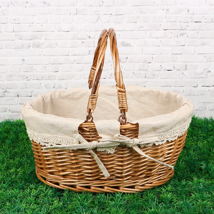 Корзина «Татьяна», с ручками, 34х26 см, H=14/27 см, натуральная, ручная работа