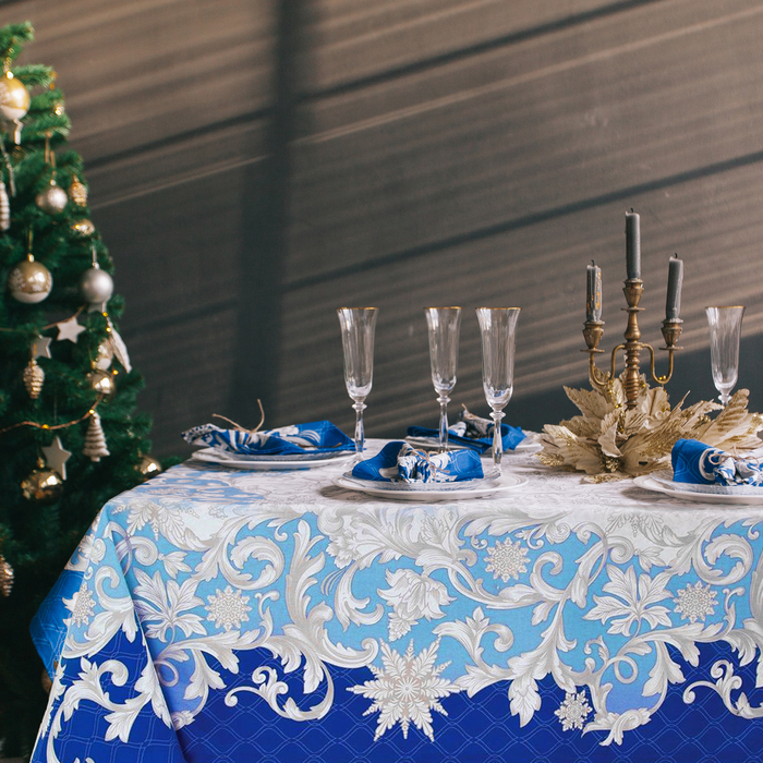 Набор столовый Этель "Зимние узоры", скатерть 180 х 150 см, салфетки - 8 шт, 100% хл