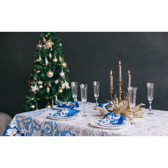 Набор столовый Этель "Зимние узоры", скатерть 180 х 150 см, салфетки - 8 шт, 100% хл