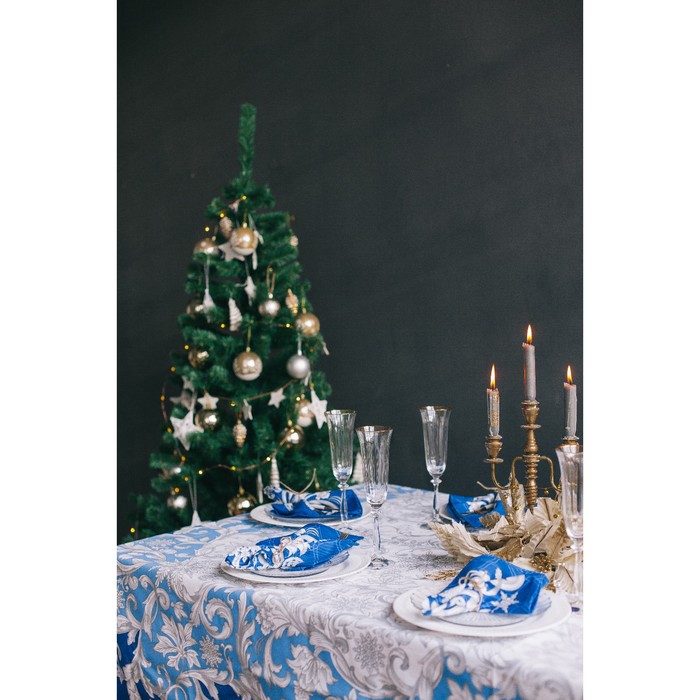Набор столовый Этель "Зимние узоры", скатерть 180 х 150 см, салфетки - 8 шт, 100% хл