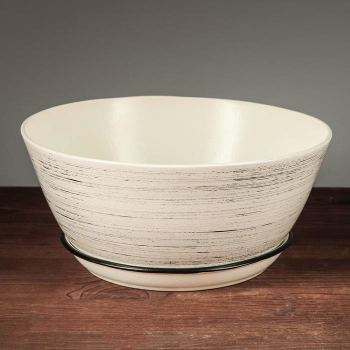 Горшок для цветов "Бонсайница" большая, глянец, чёрно-белое 5,5 л