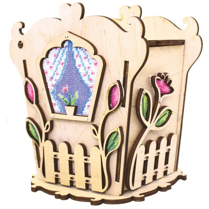 Набор для изготовления чайного домика "С цветами" с бисером, 14,1х14,8х12,7 см
