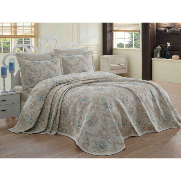 Комплект Keris, покрывало 260 × 260 см, наволочки 50 × 70 см - 2 шт, бирюзовый