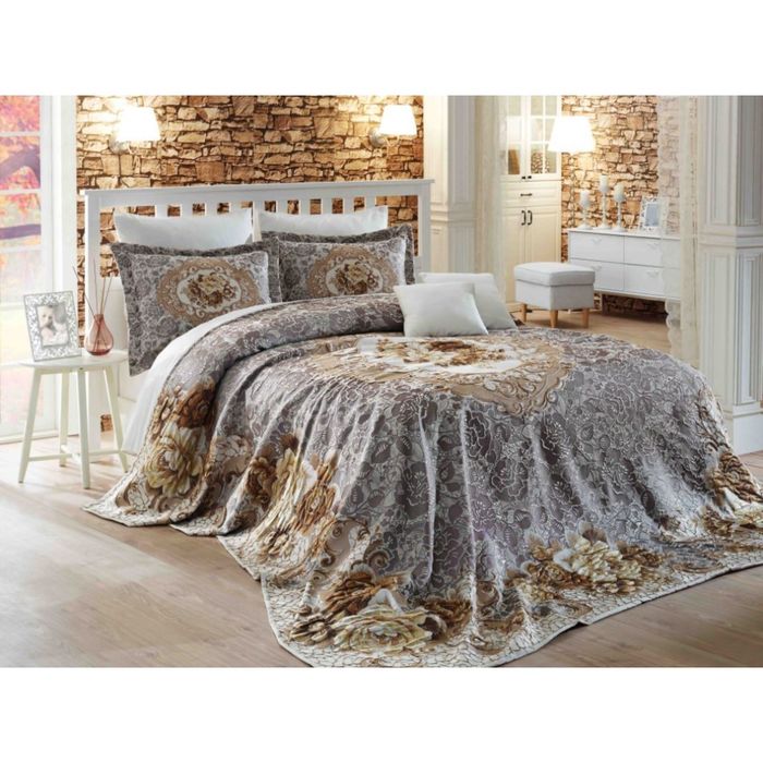 Комплект Odelis, покрывало 260 × 260 см, наволочки 50 × 70 см - 2 шт, бежевый