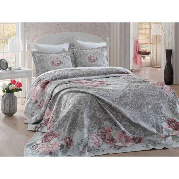 Комплект Odelis, покрывало 260 × 260 см, наволочки 50 × 70 см - 2 шт, серый