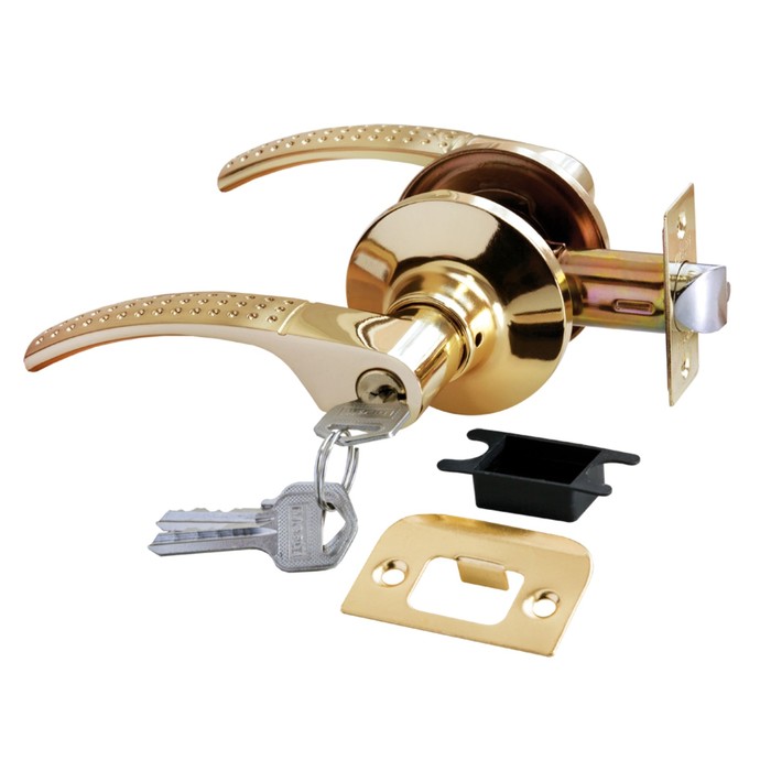 Ручка защелка фалевая RUCETTI HK-04 L SG/GP, ключ-завертка, цвет матовое золото/золото