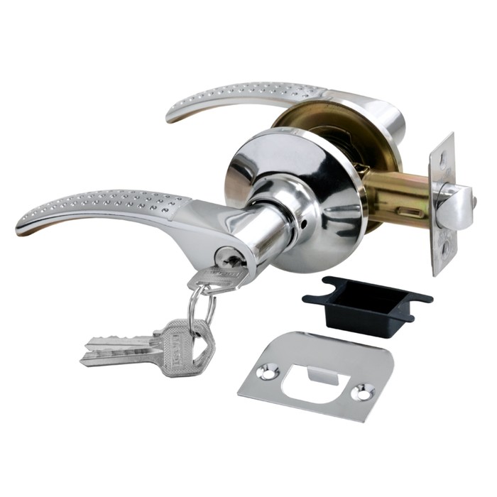 Ручка защелка фалевая RUCETTI HK-04 L SC/CP, ключ-завертка, цвет матовый хром/хром