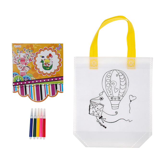 Сумка с рисунком под роспись "Воздушный змей" + фломастеры 5 цветов