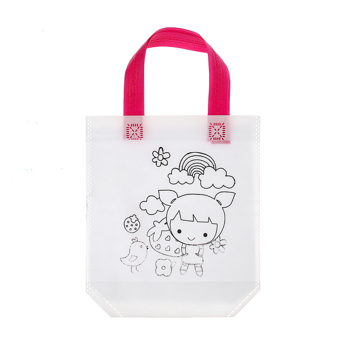 Сумка с рисунком под роспись "Девочка с радугой" + фломастеры 5 цветов