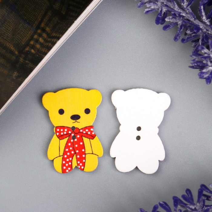 Набор пуговиц декоративных дерево "Медвежонок с бантом" набор 12 шт МИКС 3х2,3 см