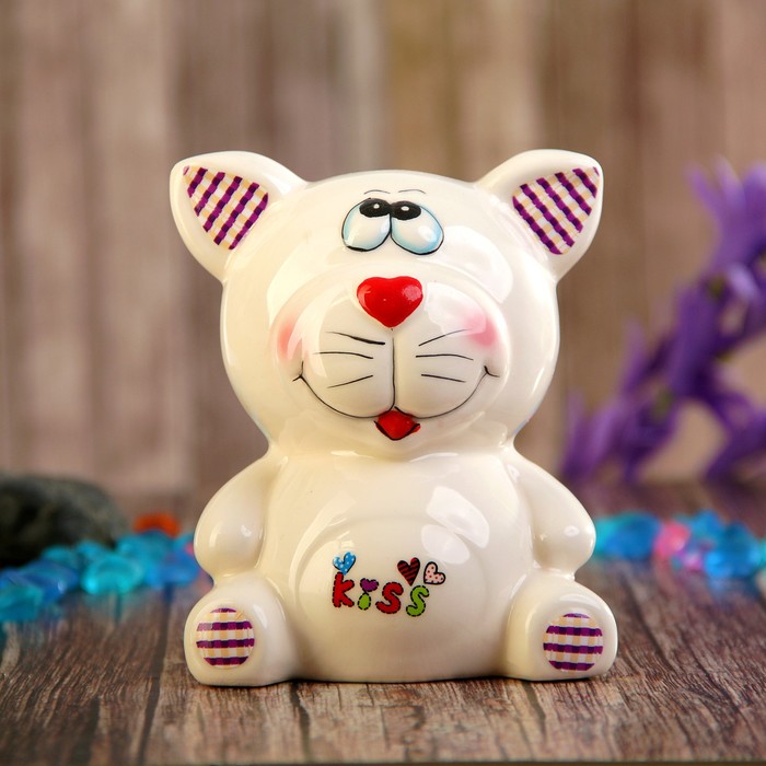 Копилка керамика "Котёнок, ушки в клеточку" МИКС 11х9х7 см