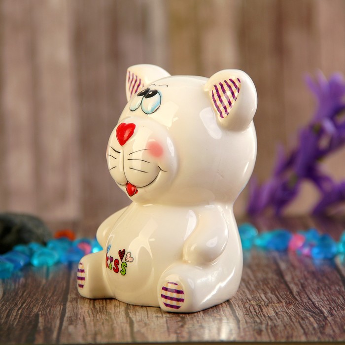 Копилка керамика "Котёнок, ушки в клеточку" МИКС 11х9х7 см