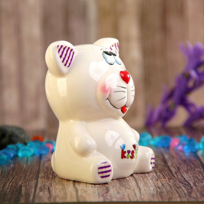 Копилка керамика "Котёнок, ушки в клеточку" МИКС 11х9х7 см