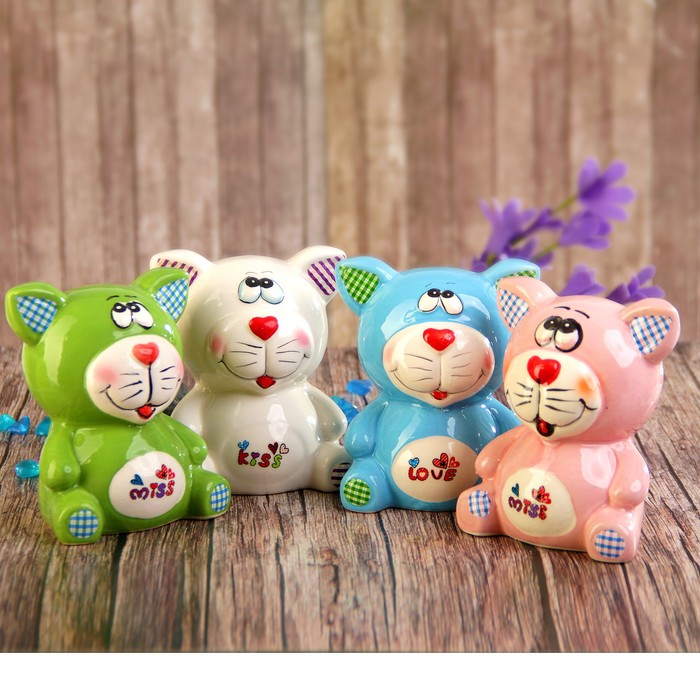 Копилка керамика "Котёнок, ушки в клеточку" МИКС 11х9х7 см