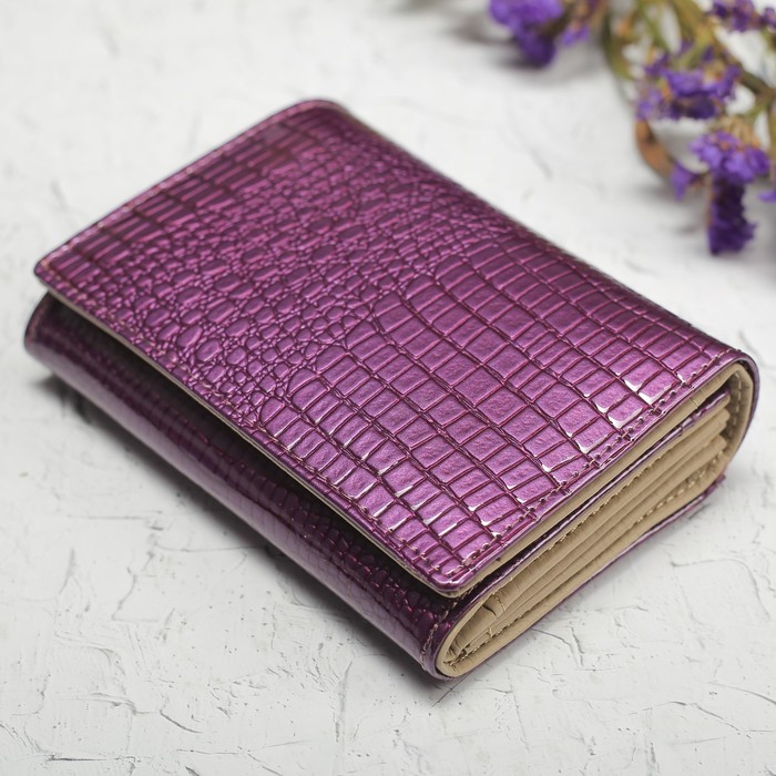 Кошелёк женский, 3 отдела, для монет, для карт на клапане, наружный карман, цвет сиреневый