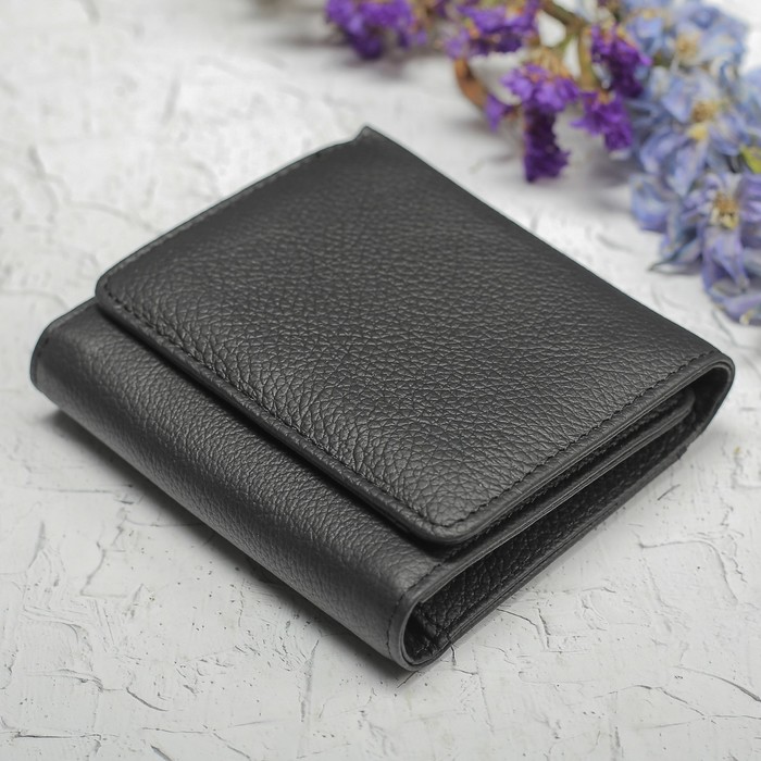 Кошелёк женский, отдел, для монет, для карт на кнопке, наружный карман, цвет чёрный