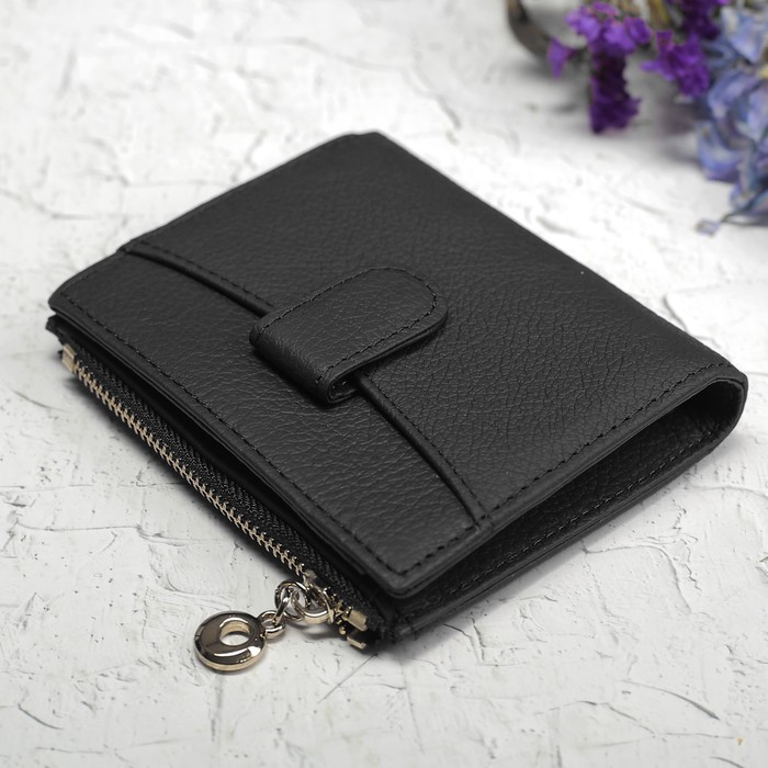 Кошелёк женский, отдел, для монет, для карт на кнопке, наружный карман, цвет чёрный