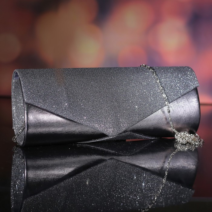 Клатч женский, отдел на магните, длинная цепь, цвет серый