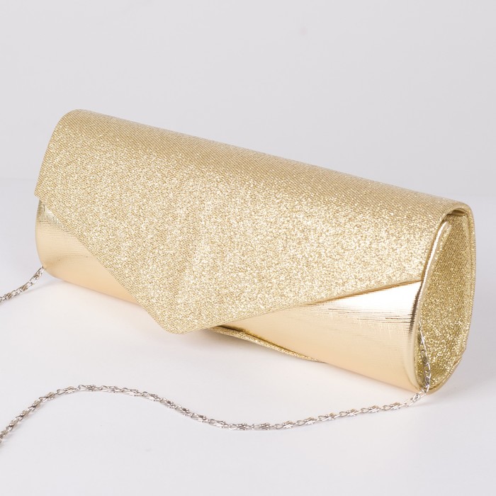 Клатч женский, отдел на магните, длинная цепь, цвет золотой