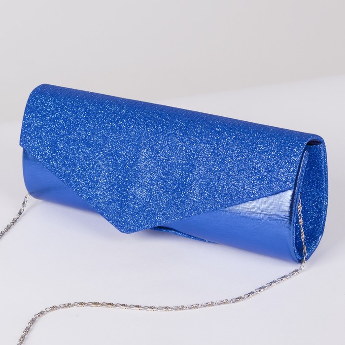 Клатч женский, отдел на магните, длинная цепь, цвет синий