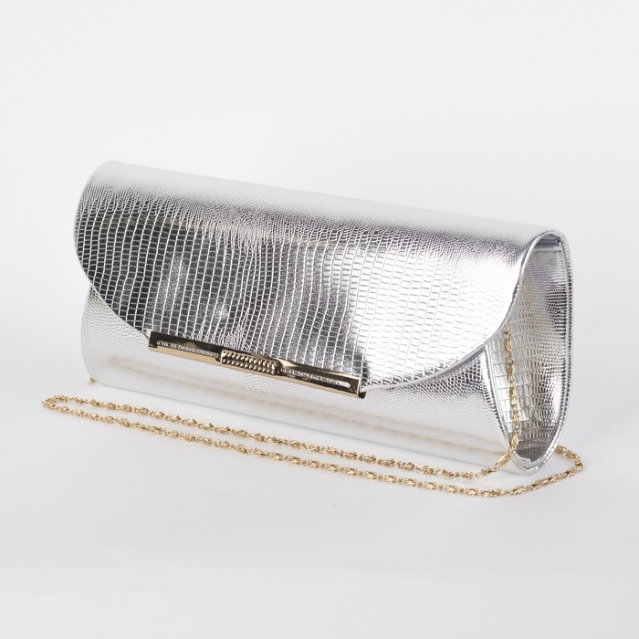 Клатч женский, отдел на магните, длинная цепь, цвет серебристый