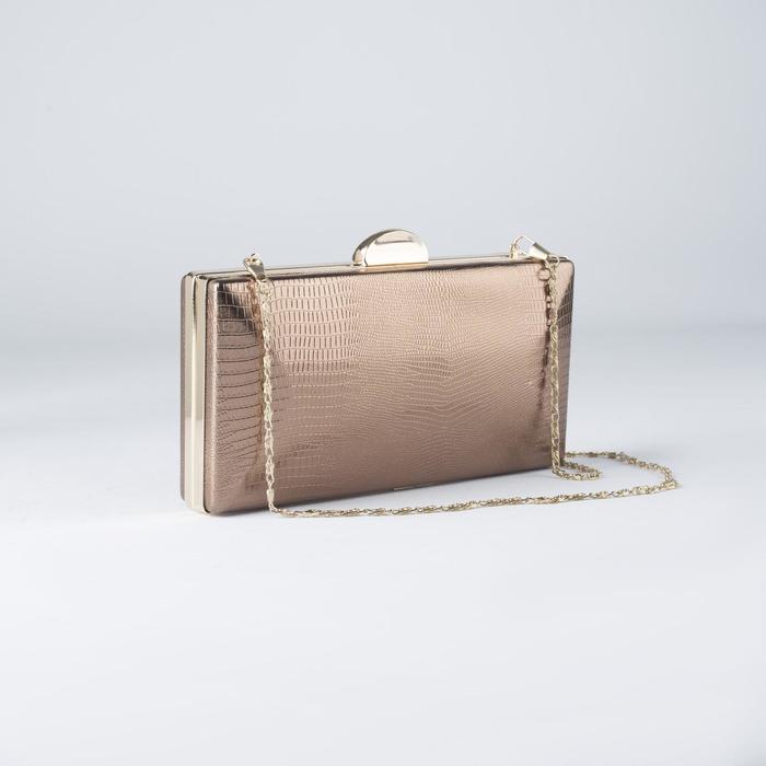 Клатч женский, отдел на фермуаре, длинная цепь, цвет кофе