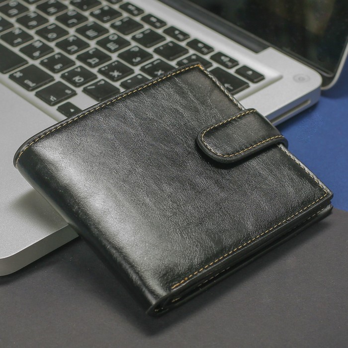 Портмоне мужское, 2 отдела, для карт, для монет, цвет чёрный