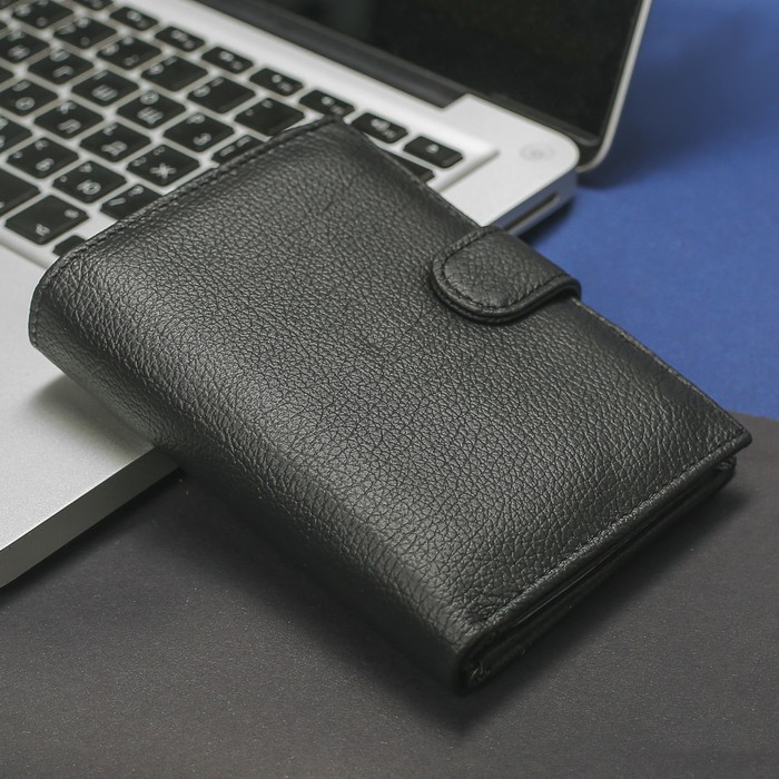 Портмоне мужское 3 в 1 (автодокументы+паспорт), 2 отдела, для карт, для монет, цвет чёрный