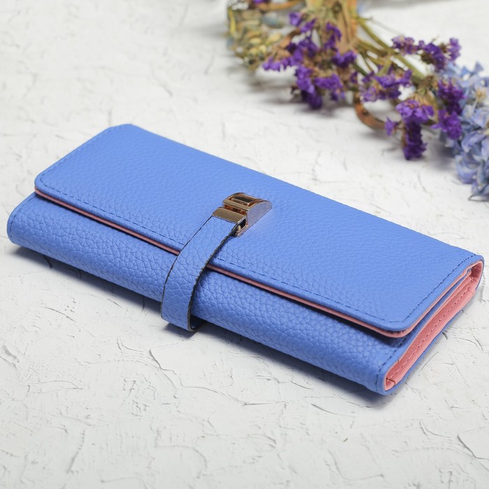 Кошелёк женский, 3 отдела, для карт, монет, цвет синий