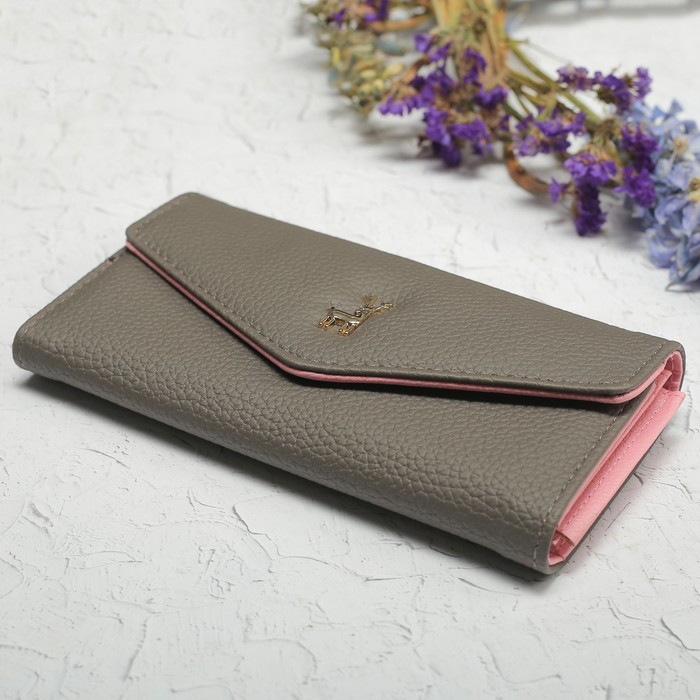 Кошелёк женский, 3 отдела, для карт, монет, цвет серый