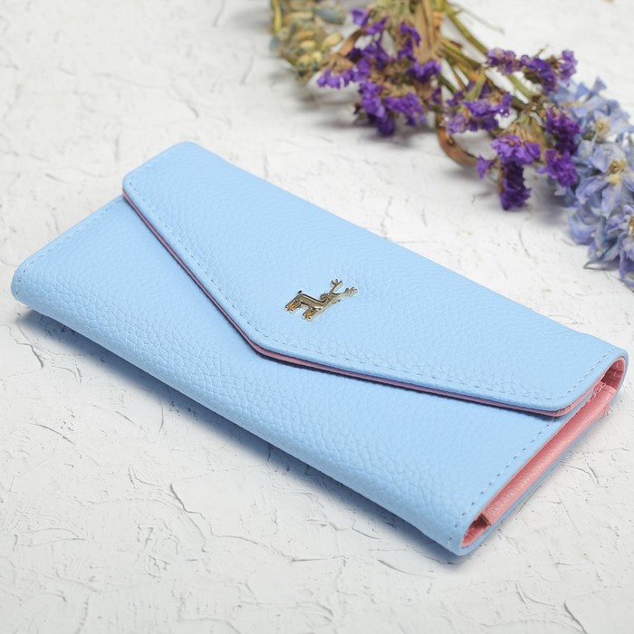 Кошелёк женский, 3 отдела, для карт, монет, цвет голубой