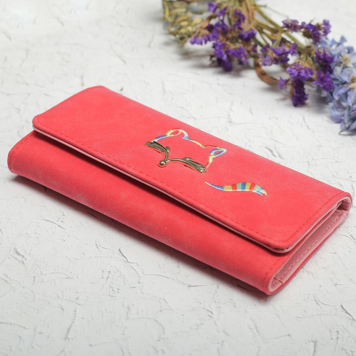 Кошелёк женский, 3 отдела, для карт, монет, цвет красный