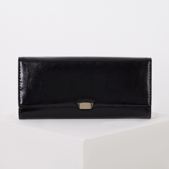 Кошелёк женский на клапане, 4 отдела, для карт, монет, наружный карман, цвет чёрный