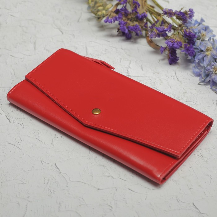 Кошелёк женский, 2 отдела, вкладыш для карт на кнопке, наружный карман, цвет красный