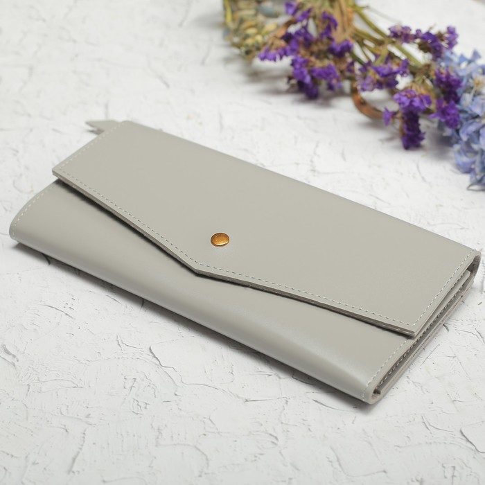 Кошелёк женский, 2 отдела, вкладыш для карт на кнопке, наружный карман, цвет серый