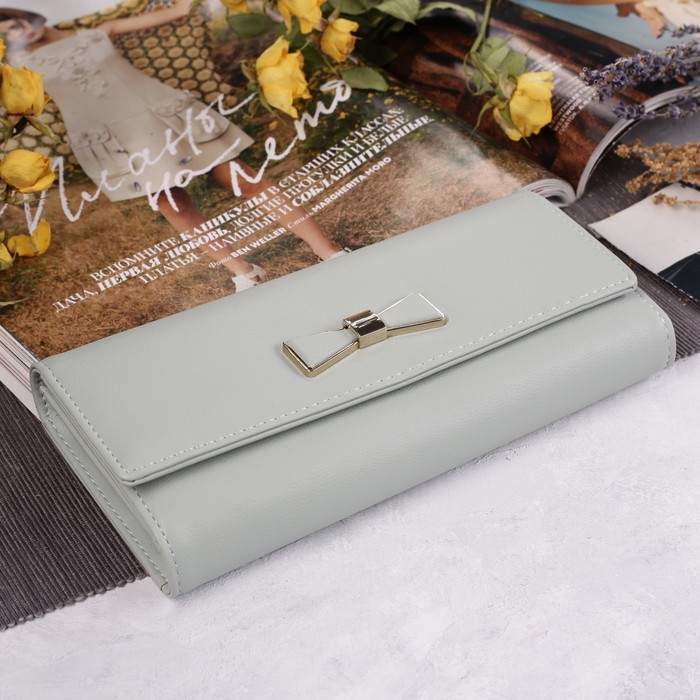 Кошелёк женский на клапане, 3 отдела, для карт, монет, цвет мятный