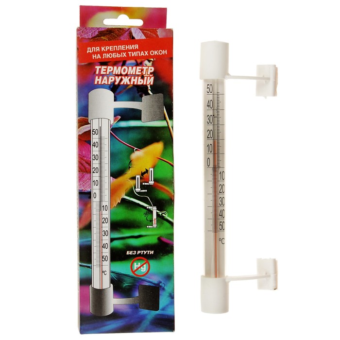 Пластиковый термометр оконный "Липучка" в картоне ,