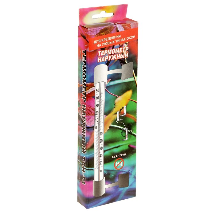 Пластиковый термометр оконный "Липучка" в картоне ,
