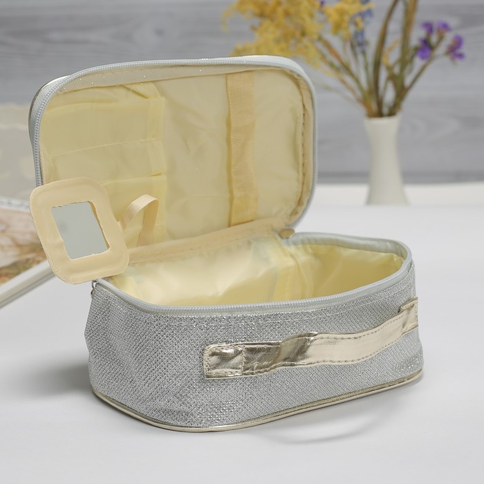 Косметичка-сундук «Блеск», отдел на молнии, цвет серебристый
