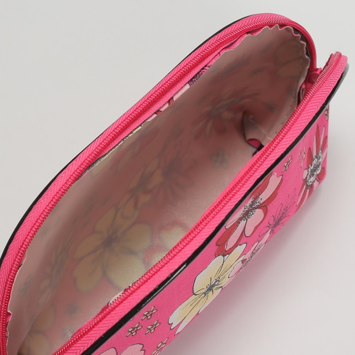 Косметичка простая «Цветы», отдел на молнии, с ручкой, цвет малиновый