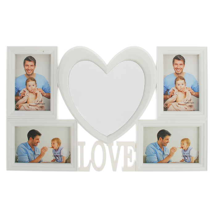 Зеркало настенное+4 фоторамки Love белые (фото 10х15) 50*31,5см