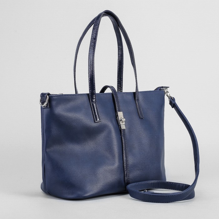 Сумка женская, отдел на молнии, наружный карман, длинный ремень, цвет синий