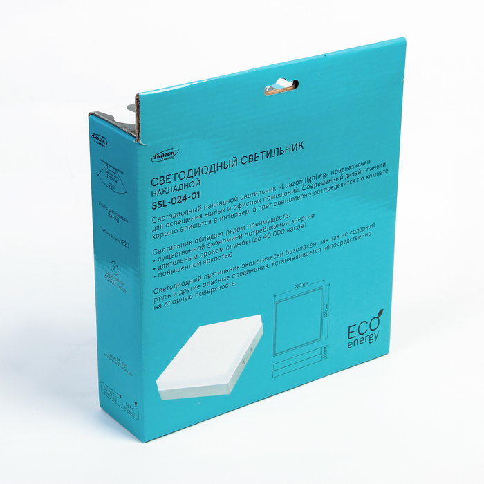 Накладной светодиодный светильник Luazon, квадратный, 220х220х55 мм, 24 Вт, 2250 Лм, 6500 К